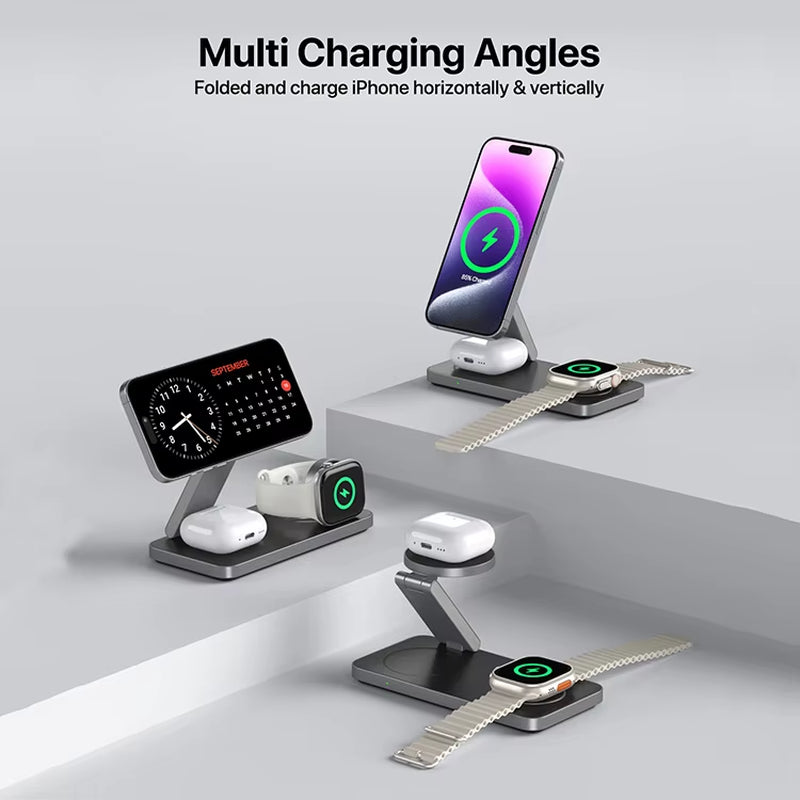 Wireless Charger Magnetic 3 in 1 Fast Charging Station 15W 3In1 Mobile Phone Smart Watch Stand for Apple Iphone 16 15 14 13 12