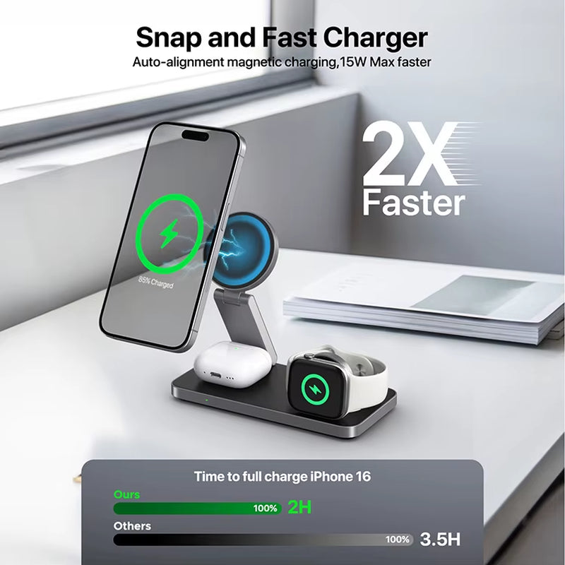 Wireless Charger Magnetic 3 in 1 Fast Charging Station 15W 3In1 Mobile Phone Smart Watch Stand for Apple Iphone 16 15 14 13 12