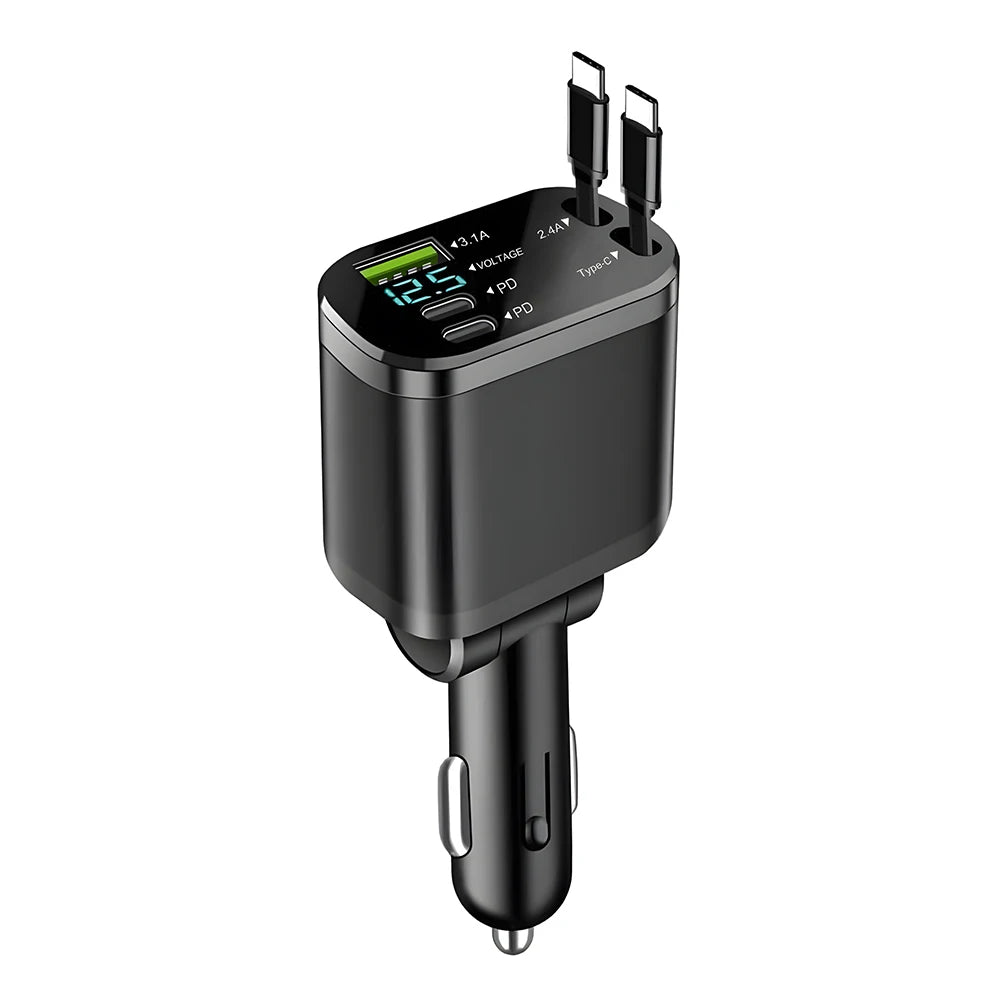 Pd 120W Fast Charging 5 in 1 Retractable Usb Car Charger Type C Adapter Mobile Cell Phone Usb Car Charger with Cables
