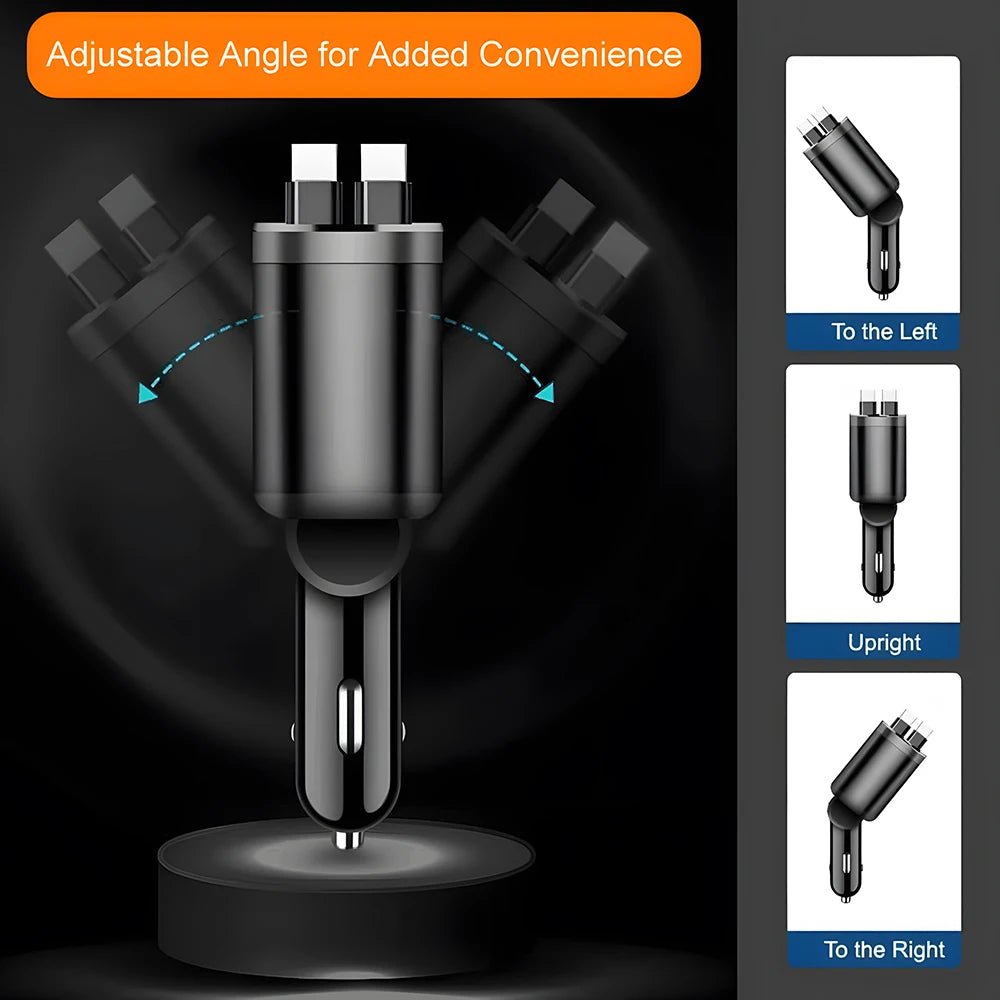 Pd 120W Fast Charging 5 in 1 Retractable Usb Car Charger Type C Adapter Mobile Cell Phone Usb Car Charger with Cables