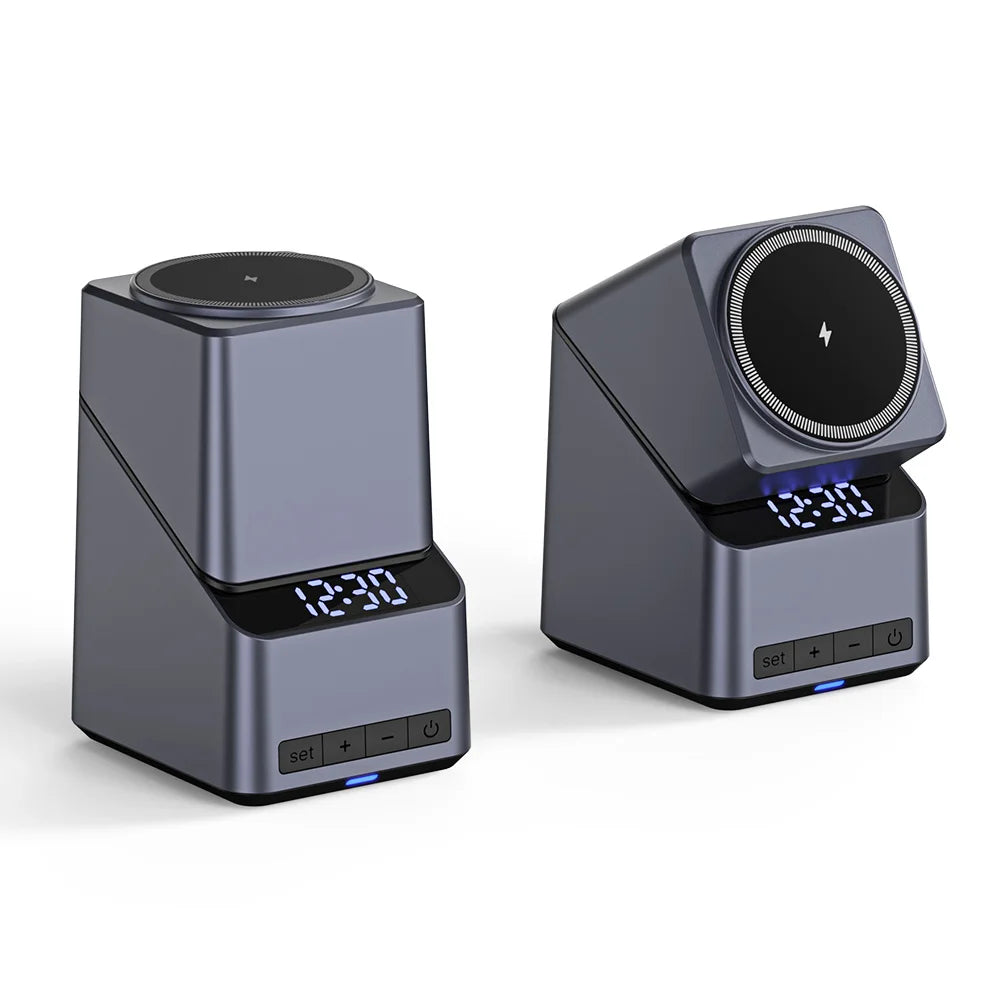 New 15W Fast Charger 180 Degree Touch Rotation Magnetic with Alarm Clock 3 in 1 Wireless Charger for Smart Phone Watch Headset