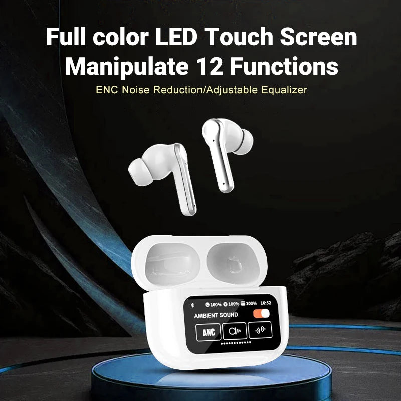 A9 Pro Sport Earbud Full-Color LCD LED Touch Screen Hifi Stereo Top ANC Active Noise Reduction Digital Display TWS Earphone