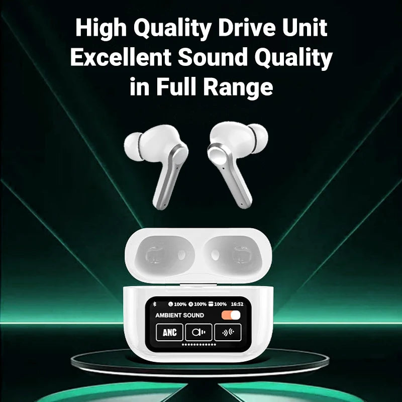 A9 Pro Sport Earbud Full-Color LCD LED Touch Screen Hifi Stereo Top ANC Active Noise Reduction Digital Display TWS Earphone